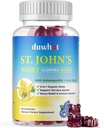 St John's Wort Gummies 600mg, 3 in 1 ストレス救済のための有機ハーブサプリメント, 神経系サポート, アシュワガンダ & 大人のための聖バジル抽出物 & キッズ, 非GMO, ビーガン, 60 ct.