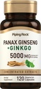パイピングロックパナックス・ギン&イチョウ・ビロバサプリメント | 5000mg | 120カプセル | ブラックペッパーエキス付 | ベジタリアン・非GMO・グルテンフリーサプリメント