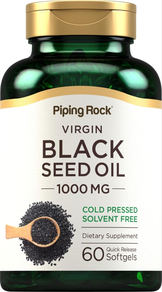 パイピングロックブラックシードオイルソフトジェルカプセル | 1000mg | 60Pills | コールドプレスド溶剤フリー | 非GMO、グルテンフリーサプリメント