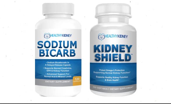Kidney の盾 Omega-3 の魚油及びナトリウムの Bicarb 2 のパックの束サポート正常な腎臓機能及び酸のレベル