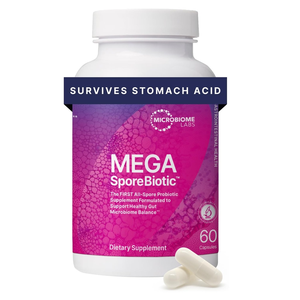 Microbiome Labs MegaSporeBiotic Probiotics for Women & Men - Gut Health & Digestive Support - シェルフテーブル、旅行フレンドリー、男性&女性プロバイオティクス(60カプセル)