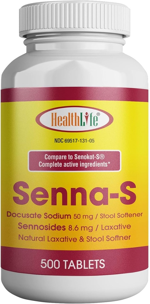 HEALTH LFEのSenna-Sタブレット、Senna Plus(Laxative/Stool Softener)は、Senokot-S(Small(Pack of 1)、500)のOccasional constipationのGenericを一晩救出します。