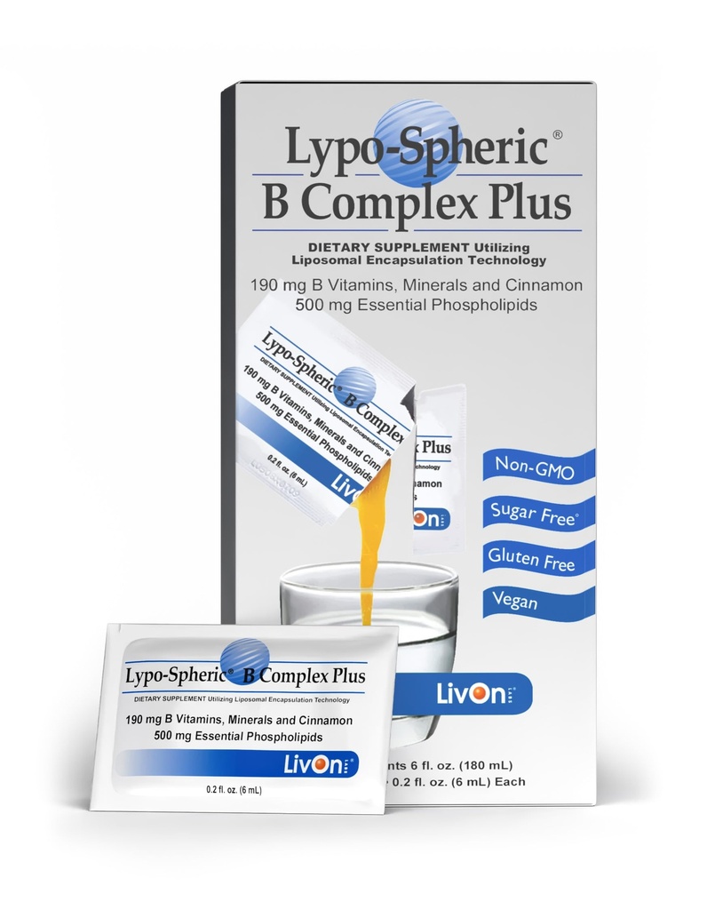 LivOnラボラトリーズLypo-Spheric Bコンプレックスプラス - 30パケット - 195 mg Bビタミン、ミネラル&シナモンパック - 吸収を改善するためのLiposomeカプセル化 - 100%非GMO
