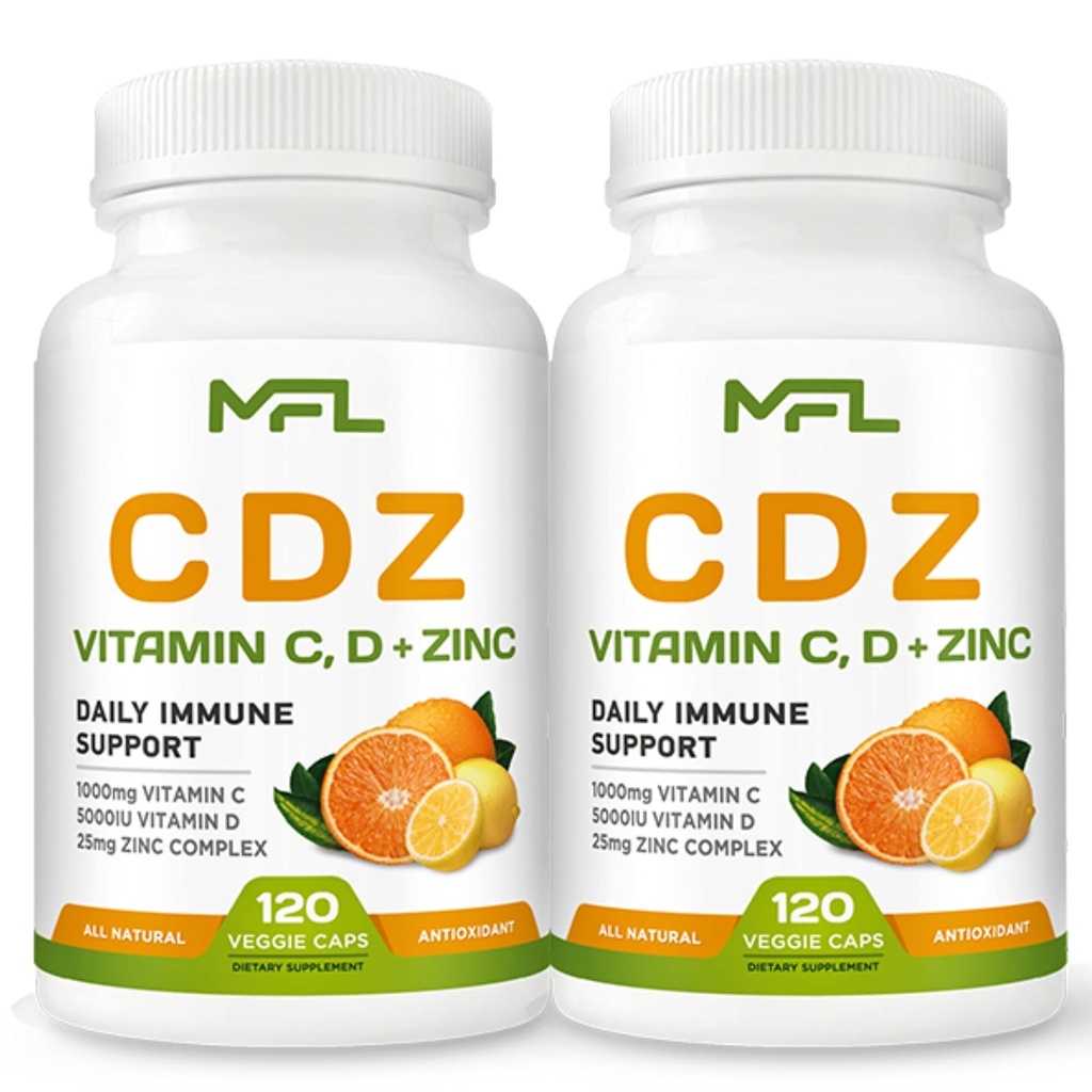 2パック、C D Z | ビタミンC、1000mg | ビタミンD3、125mcg | 亜鉛、25mg | 非GMO&グルテンフリー | 240 便