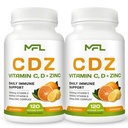 2パック、C D Z | ビタミンC、1000mg | ビタミンD3、125mcg | 亜鉛、25mg | 非GMO&グルテンフリー | 240 便