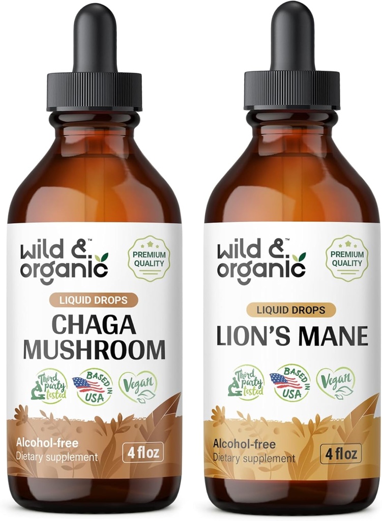 ワイルド&オーガニックチャガマッシュルーム 4 fl oz & Lion's Manemash Tincture 4 fl oz