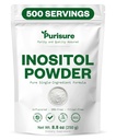 Purisure Myo-Inositolパウダー、250g、豊饒、ホルモンバランスとOvarianサポート、純粋なイノシトールパウダー、エネルギーと脳のウェルネス、ビーガン、非GMO、500サービングをサポートするマイオイノシトールサプリメント