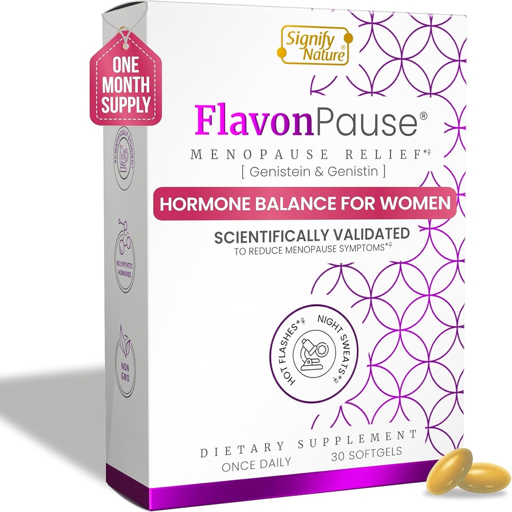 FlavonPause ホット Flashes 更年期障害救済 – 臨床的にテスト –|自然ホットフラッシュ救済、夜汗救済、皮膚老化 | マルチ月経閉症状救済 | 30 Softgels