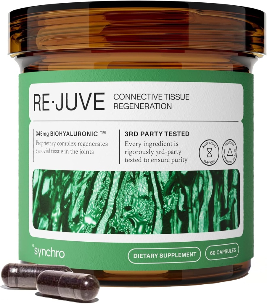 Synchro - Rejuve Joint Support Supplement, Non-GMO Cartilage and Joint Support, Joint Supplement with Hyaluronic Acid and Anthocyanins, 60 Joint Health Supplement Capsules