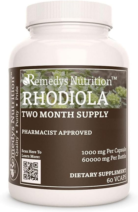 Remedy's Nutrition Rhodiola | 1,000 mg, 60 ビーガンカプセルハーブサプリメント | 2ヶ月の供給