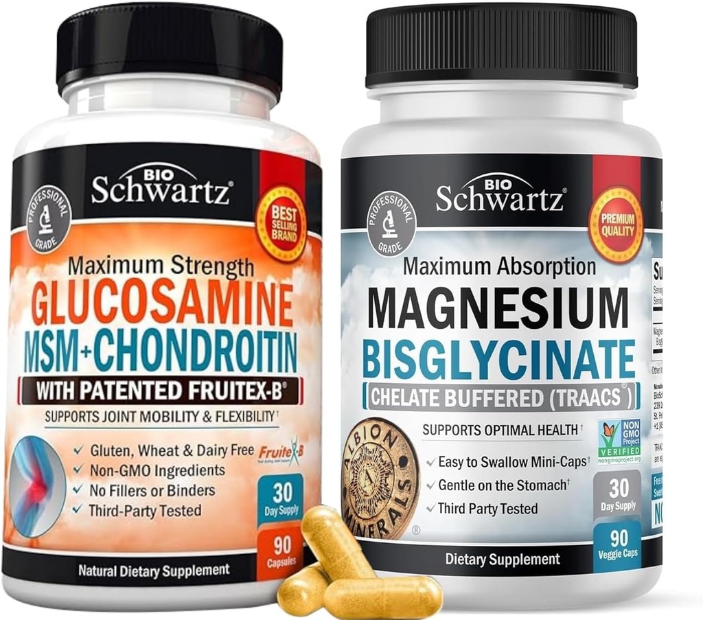 高い吸収のマグネシウムのBisglycinateのカプセル(1か月の供給)プラスのグルコサミンのコンドロイチンMSMの三重の強さの共同サポート補足(1か月の供給)