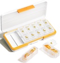 AM PM Pill Organizer 2 Times A Day, 7 Day Pill Box Weekly Pill Organizer Travel with Separate Container, Portable Daily Medicine Planner Dispenser Case for Vitamin, Fish Oils, Supplements（Beige）