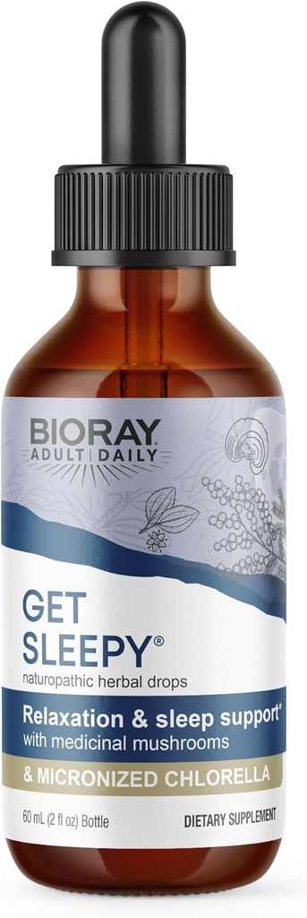 BIORAY Daily Get Sleepy - 2 fl oz - Relaxation & Rest Support - with Medicinal Mushrooms & Micronized Chlorella - Non-GMO, Vegan, Gluten Free - Approx. 30 Servings