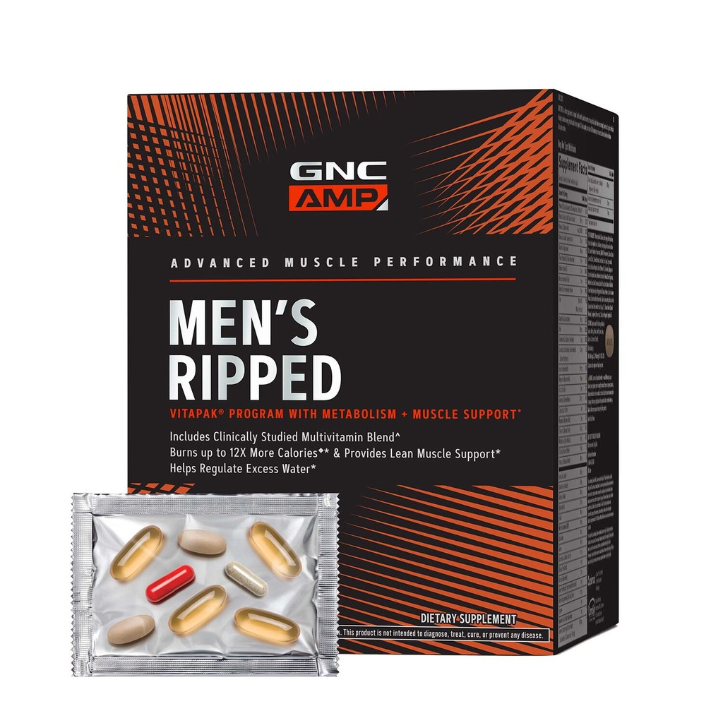 GNC AMP の人の浸された Vitapak プログラム、1 つのプロダクト ビタミンのパック、Metabolism 及び Lean 筋肉調子、焼かれたカロリー、水取除く、大人の Multivitamin、カフェイン、CLA の証明された原料、30 日の供給