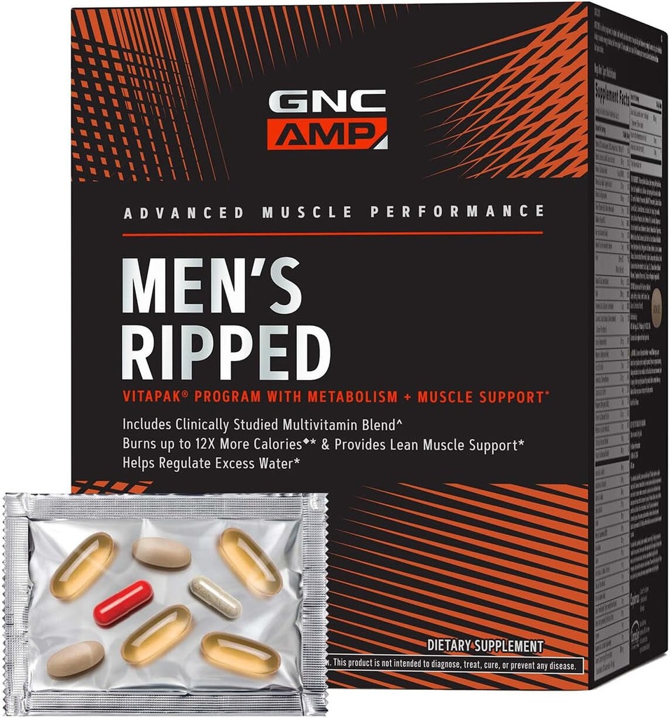 GNC AMP の人の浸された Vitapak プログラム、1 のプロダクト ビタミンのパック、Metabolism 及び Lean 筋肉調子、焼かれたカロリー、水棚、大人の Multivitamin、カフェイン、CLA の証明された原料、30 日の供給