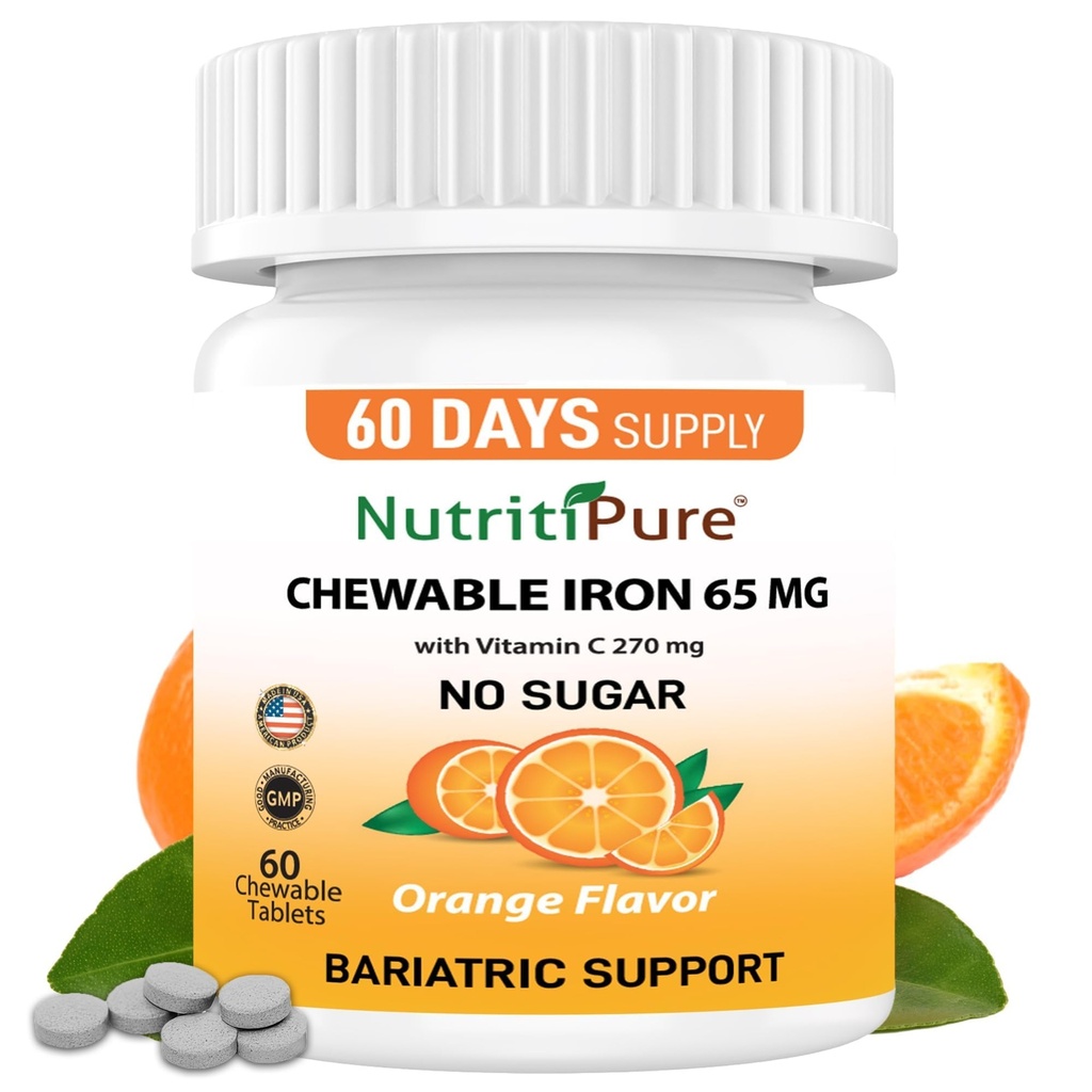 ケブルアイアン65mg、ビタミンC 270mg(女性/男性用) |60日供給 | 無糖質オレンジ色の味のサプリメント 60カウント