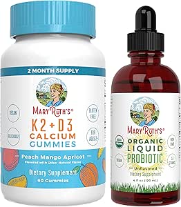 MaryRuth's Vitamin K2+D3 Gummies (Peach Mango & Apricot) & USDA Organic Probiotic Drops | Clean Label Project Verified® | Vitamins for Joint Support, & Overall Health | Vegan, Non-GMO, Gluten Free