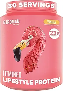 BIRDMAN Fitmingoビーガンプロテインパウダーとイノシトール、コラーゲンブースター、ヒアルロン酸とビタミン  低炭水化物、乳液フリー、乳液フリー、低カロリー  23g植物ベースのバニラプロテインパウダー