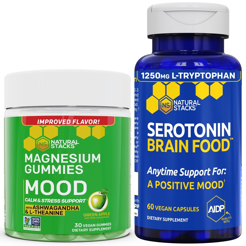 NATURAL STACKSの気分のマグネシウムのクエン酸塩のグミー+Serotoninの頭脳の食糧束-肯定的な気分及び圧力サポート- 90部分