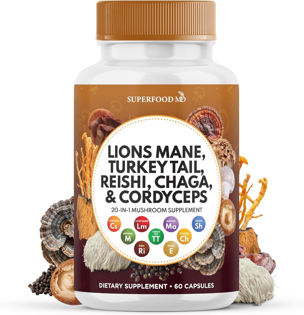 ライオンズ マネ キノコ サプリメント と トルコ テール Reishi Cordyceps chaga と マシュマロ ルート - 60 カウント