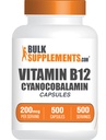 BulkSupplements.comビタミンB12カプセル - Cyanocobalamin、ビタミンBサプリメント、ビタミンB12 200 mcg - エネルギービタミン、グルテンフリー、給餌1カプセル、500カプセル(パッケージ1)