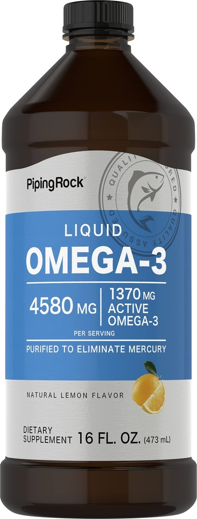 パイピングロックオメガ3魚油液サプリメント | 16 Fl Oz | マーキュリーフリー | レモンフレーバー | 1370 mg アクティブオメガ-3 | 男性と女性のために | ノンGMO、グルテンフリー