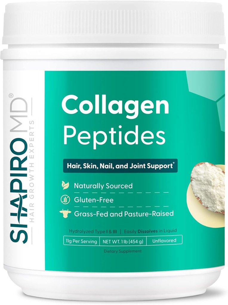 Shapiro MDの毛の成長の専門家のコラーゲンのペプチッド粉、毛、皮、釘および接合箇所サポートのためのコラーゲンの粉の補足、I及びIIIの容易な吸収のための加水分解されたコラーゲン、11gのコラーゲン- 16のoz。