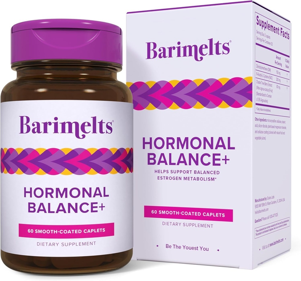 BariMelts Hormonal Balance+ for GLP-1 ユーザーとBariatric患者 - DIM、NAC、Chasteberryは女性のためのホルモンバランスをサポート - 60スムースコートカプレット(1ヶ月の供給)
