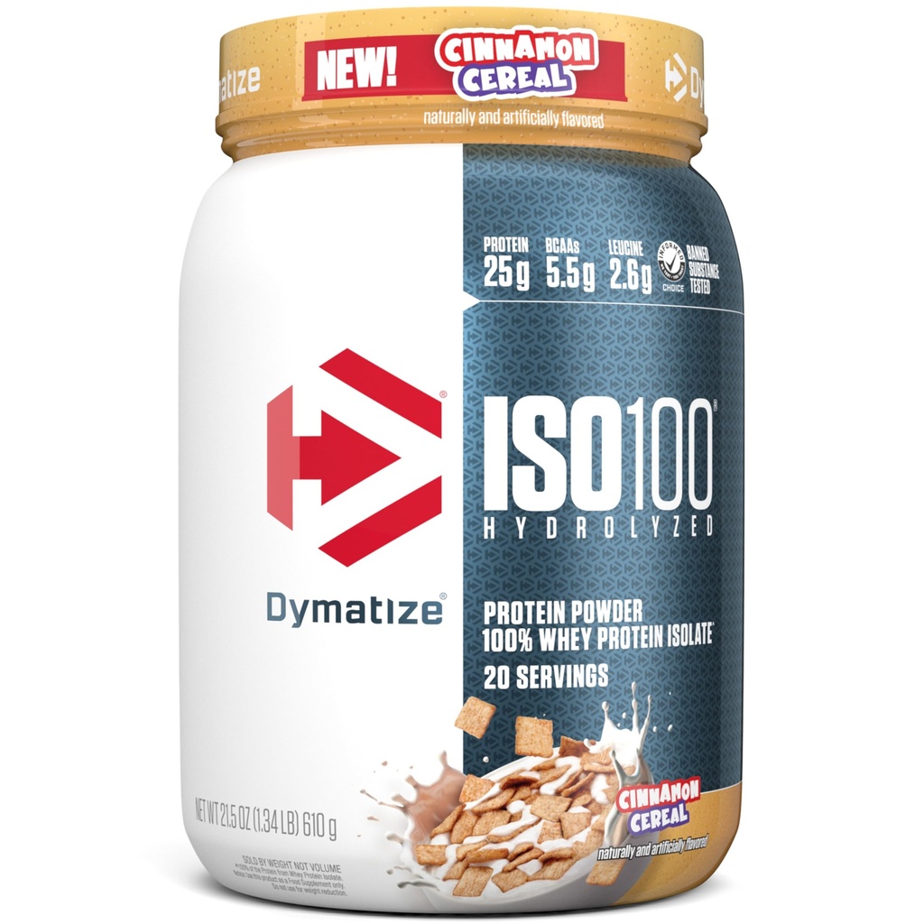Dymatize ISO100の乳白色蛋白質の粉の隔離剤、シナモンの穀物、蛋白質の25g、5.5g BCAAsのより少し120 Cal。、グルテンフリー、1g脂肪、1g砂糖、2gの炭水化物(20のサービング)