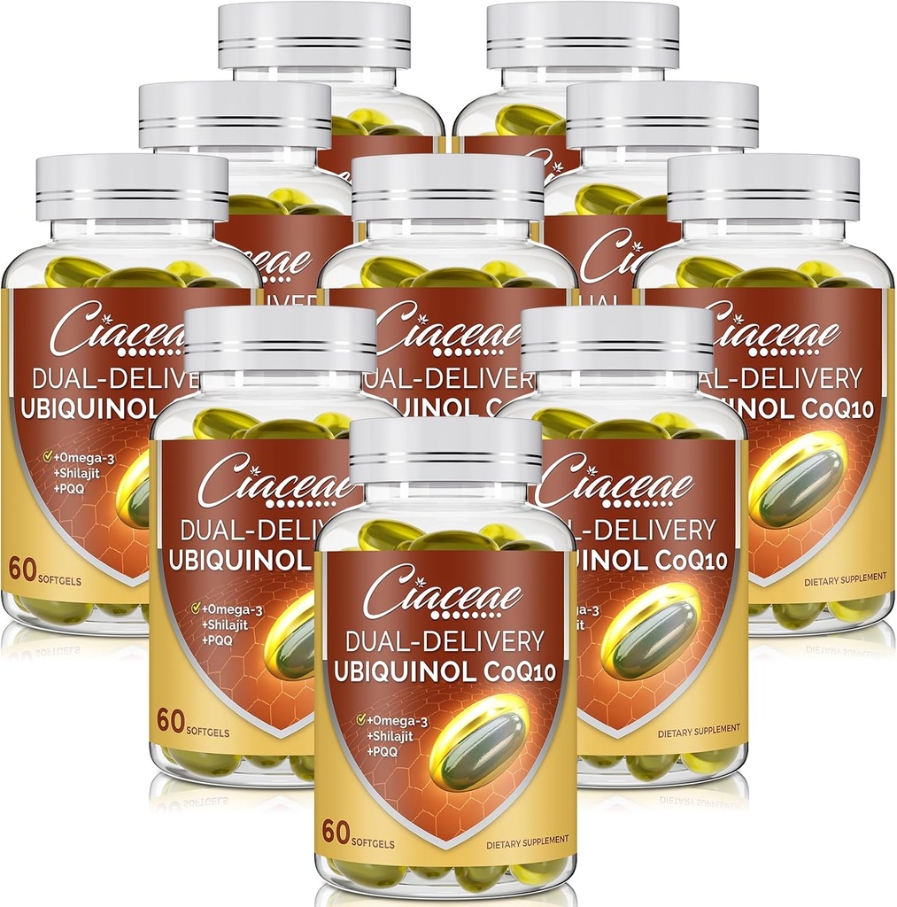 Ubiquinol CoQ10 600 MG Softgels with Omega-3 & Shilajit & PQQ, アドバンスト・デュアル・デリバリー・コエンザイムQ10, 活性CoQ10 Ubiquinolサプリメント 豊饒, 抗酸化, 心臓, 脳 & エネルギー, 600 サービング