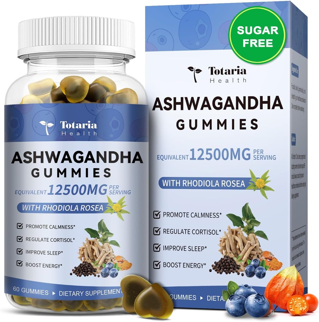Totariaの砂糖の自由なashwagandhaはGummies 2500mg w/Vitamin D3、マグネシウムのGlycinate、Rhodiolaの女性の及びウェンのための超強さのashwaの根の補足、弛緩のための、エネルギー、Blueberryの味を満たしました