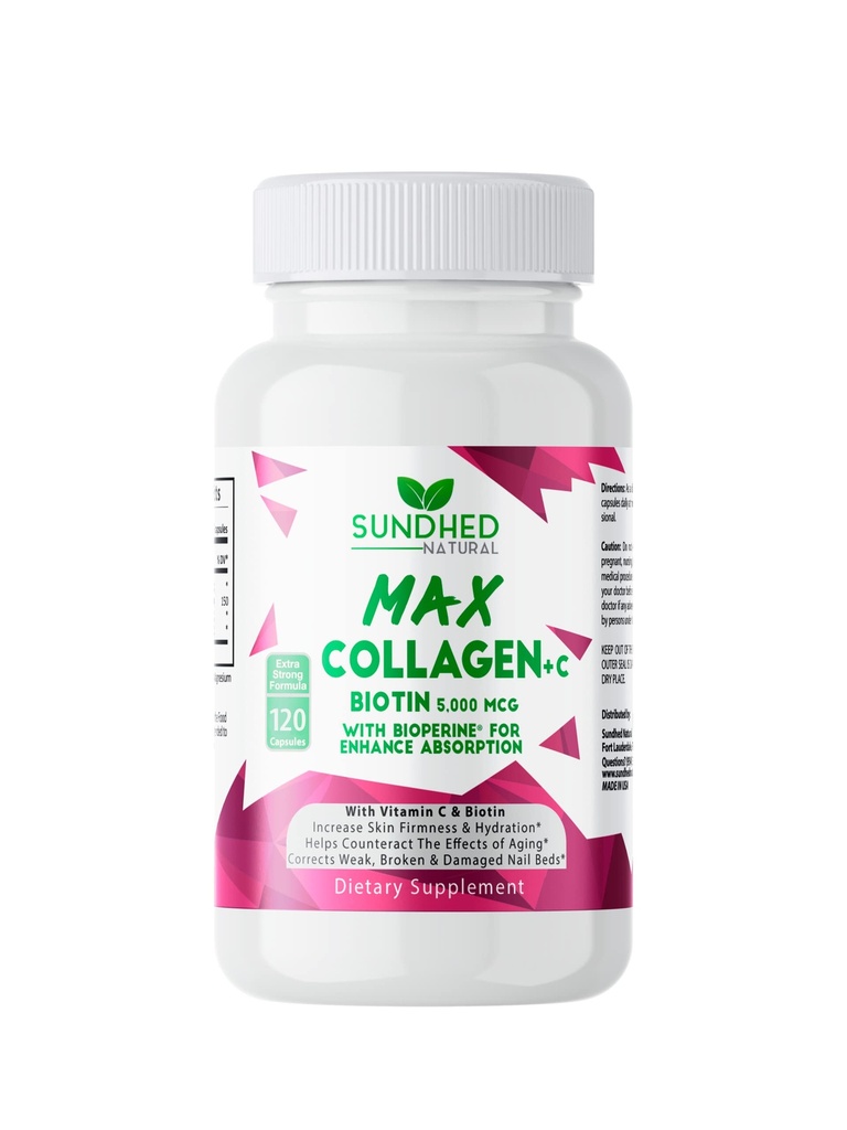Sundhed Max Collagen Plus C - Biotin&Bioperineとすべての自然なコラーゲンは、アンチエイジングハイドレーション&スキンの堅牢性をブースト - ボンズ&ネイルの強化(カプセル2ヶ月)(120カウント)