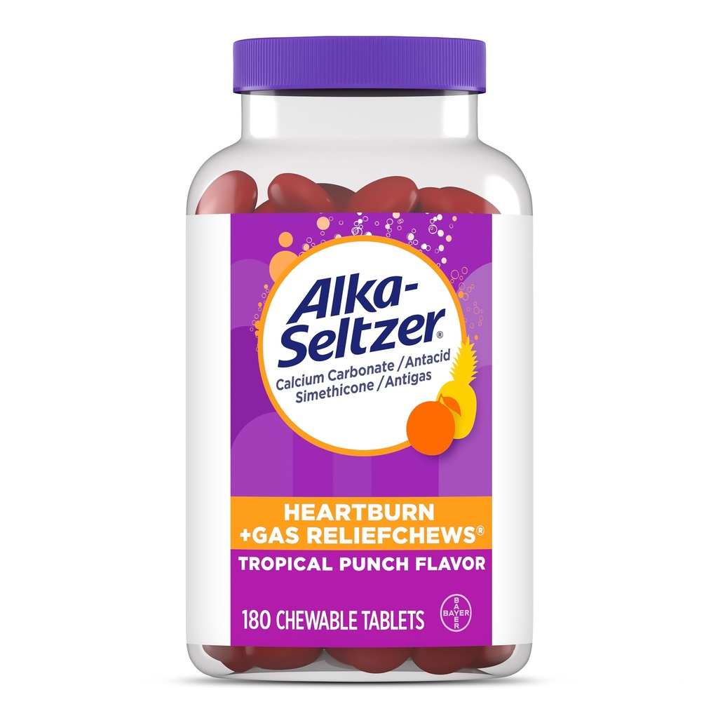 Alka-Seltzer Heartburn + ガスリリーフChews、Antacid + Antigas Chews for Fast Heartburnリリーフ、ガス、および酸の消化不良救済 行くと、180 Ct