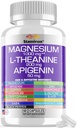 マグネシウムコンプレックス1000mg Lテアニン200mgアピゲニン50mgサプリメントマググリシリンクエン酸塩+カモミール5-HTPパッションフラワーレモンバームB6アシワガンダとLトリプトファン - アメリカ製