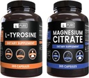 PUREの元のINGREDIENTS Lチロシンおよびマグネシウムのクエン酸塩の束、各365のカプセル、常に純粋、実験室は確認しました