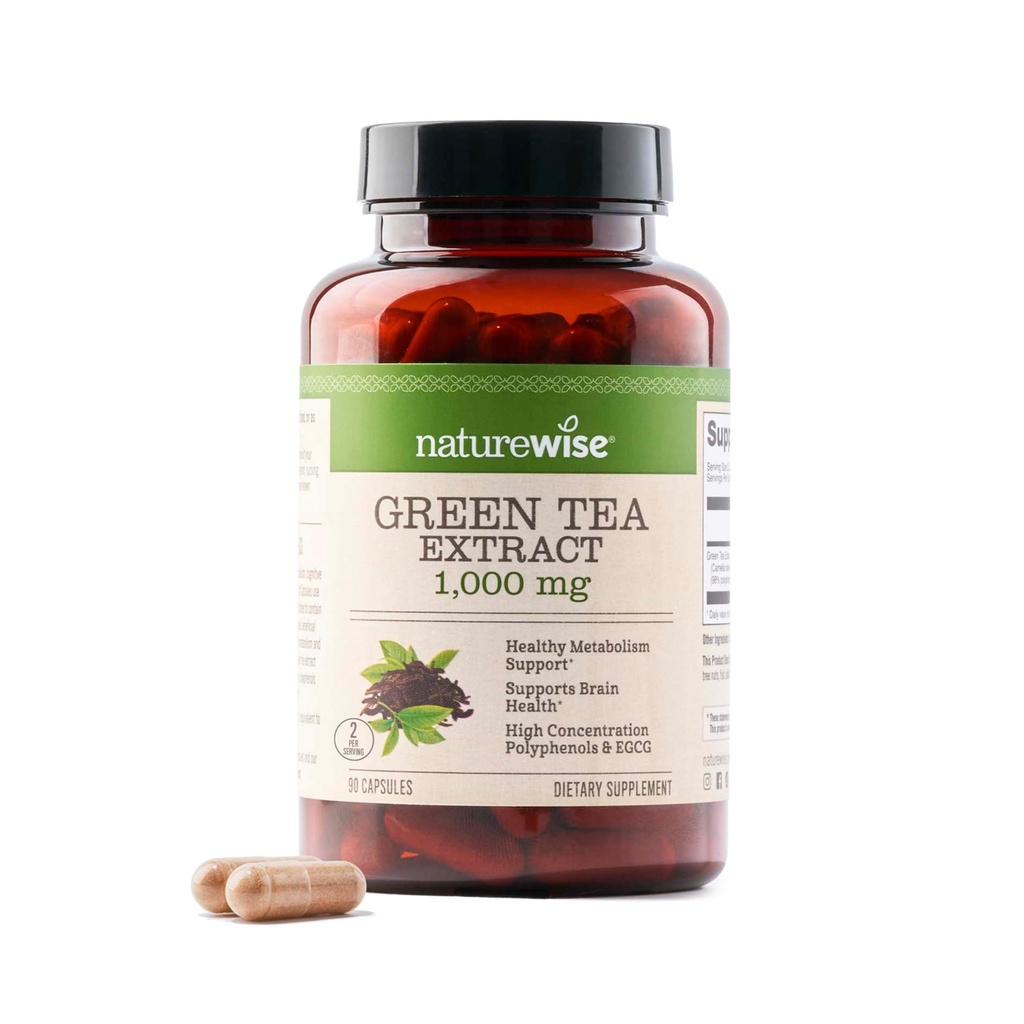NatureWiseの緑茶エキスのカプセル1000のmg - 50% EGCG及び98%のポリフェノール-余分強さの緑茶の丸薬-心の健康及びエネルギーのための酸化防止剤-ビーガン、非GMO - 90の[45日の供給]