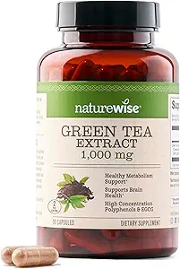 NatureWiseの緑茶エキスのカプセル1000のmg - 50% EGCG及び98%のポリフェノール-余分強さの緑茶の丸薬-心の健康及びエネルギーのための酸化防止剤-ビーガン、非GMO - 90の[45日の供給]