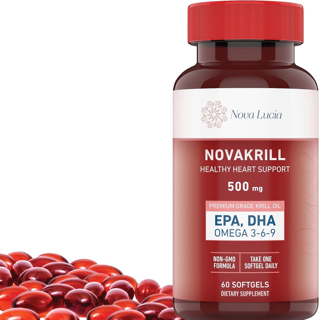 NovaKrillのオイルOmega 3の補足– EPA、DHA、アスタキサンチンが付いている1000mgのSoftgels - FishyのAftertaste無し-Swallowの円弧オイル– 60の液体のカプセルへの容易な