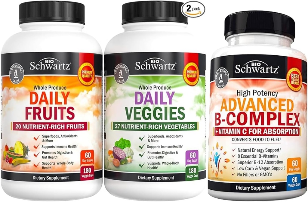 BioSchwartz 毎日の果物と野菜は女性と男性のためのサプリメント (2 ヶ月の供給) ビタミンB複合体とビタミンC (2ヶ月の供給)