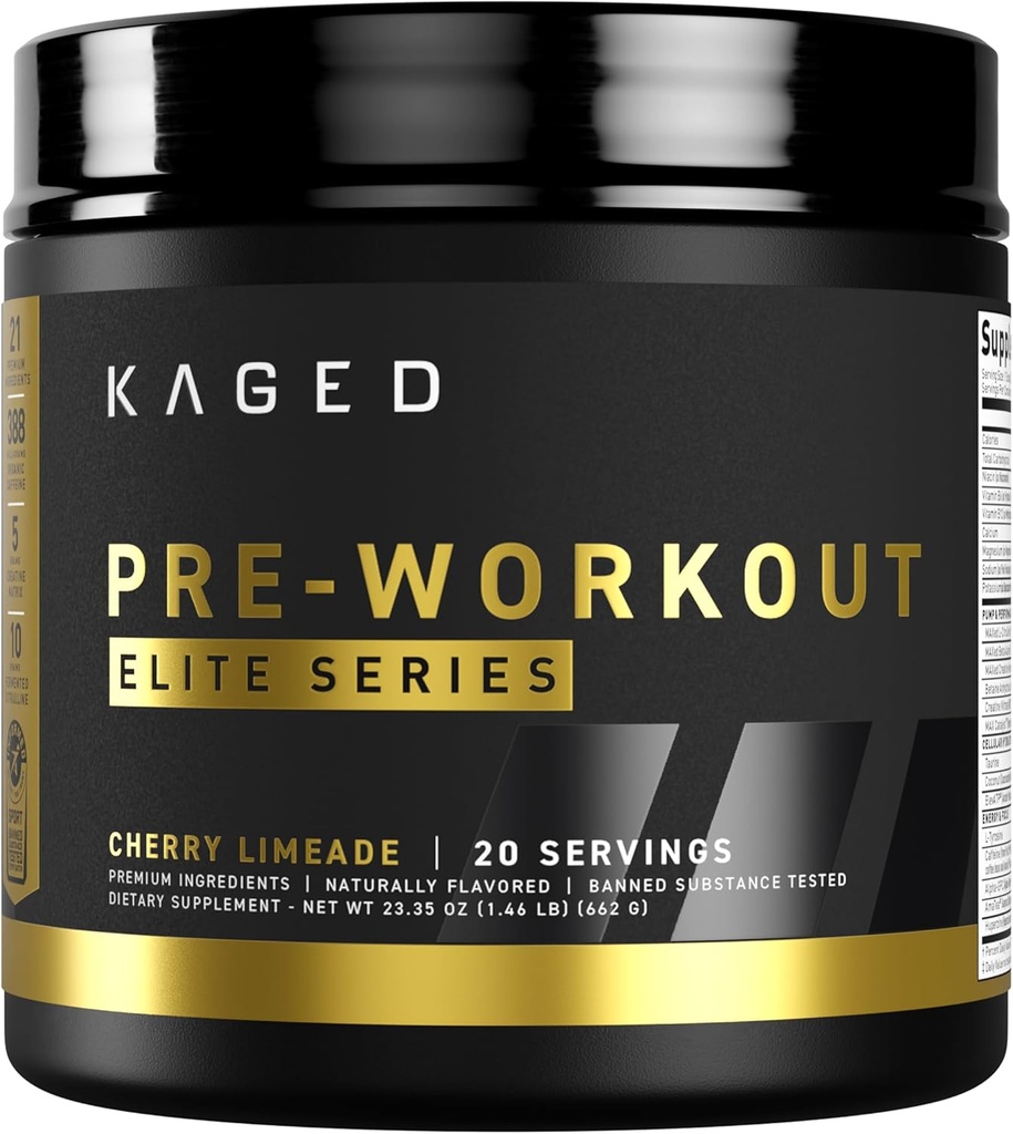 加齢プレワークアウト エリートパウダー | チェリーリマイド | クリアチン、ベータアラニン、L-シトルリン、BCAA | 388 mg オーガニックカフェイン | 男性・女性向けプリサプリメント | 20 サービング