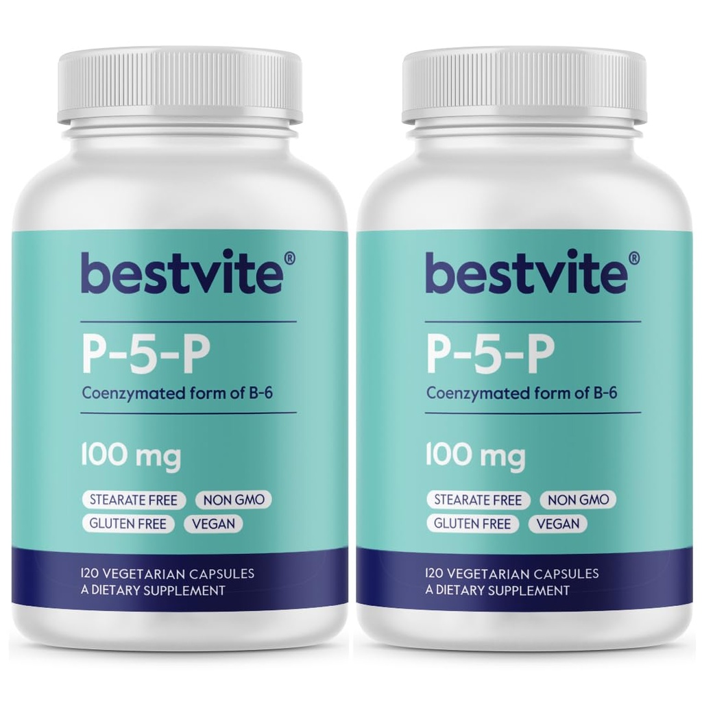BESTVITE P-5-P 100mg (240 ベジタリアンカプセル) (120 x 2) (B-6の調整フォーム) - ない Stearates - 完全菜食主義者の非GMO - グルテンフリー