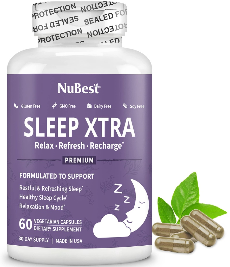ヌベスト睡眠エクストラ | 大人のための健康的な睡眠をサポート | ビタミンB6, メラトニン, アシュワガンダ, チャモミール, バレリアン & もっと - ノンハビット形成 | 60 ビーガンカプセル | 1 ヶ月の供給