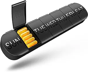 ウィークリーピルオーガナイザー 1日1回、旅行ピルボックス7日エクストラ大型コンパートメントビタミンホルダー、毎日のピルコンテナ7日XL魚油ケース用薬ディスペンサー(黒)