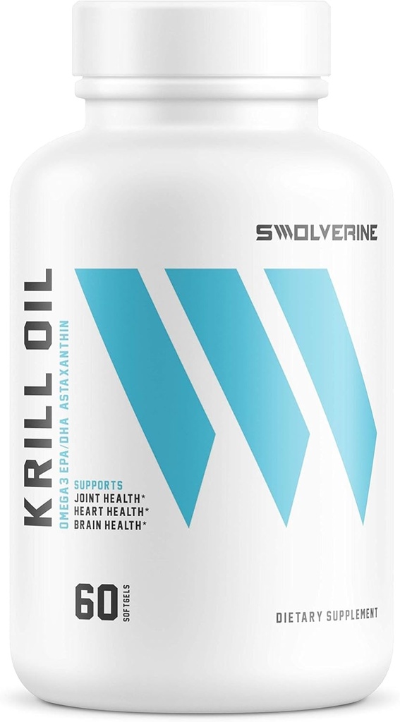 Swolverine Krill Oil | 500mgのKrill Oil & Astaxanthin、Omega-3s、EPA & DHA、高速吸収、ジョイントリリーフ、ハートヘルス(60のサービング)