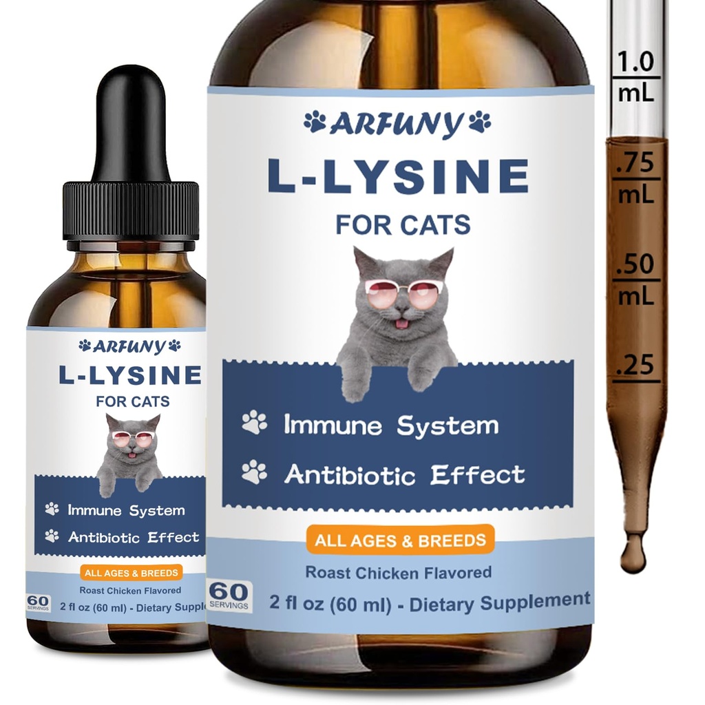 猫のためのL-Lysineの補足 - 免疫サポート - Felineの呼吸器、Sneezing、Rannyの鼻、目の機能のための60ML Lysine - 自然な猫の抗生物質の低下 - ローストの鶏の味