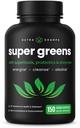 NutraChampsオーガニックスーパーグリーンカプセル - Alfalfa、Spirulina、Chlorellaなど - 抗酸化剤、消化酵素&プロバイオティックブレンド - 150グリーンスーパーフードカプセル