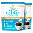 VitaCup Keto + コラージュコーヒークリームバニラフレーバーw / MCT、コラージュ蛋白質、ココナッツウォーター、Ketoダイエット、コーヒー、スムージー、シェイクス、乳液フリー、グルテンフリー、2袋、各10oz