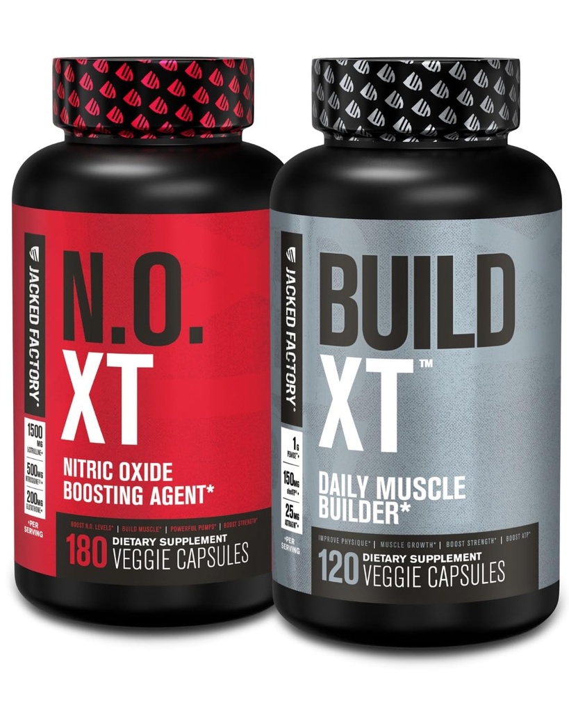 ジャック工場筋肉ビルダーサプリメントスタック - ビルドXT筋肉ビルダー&N.O. XT Nitric Oxide Boosting Agent for Dual Support(60日供給)