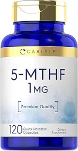 Carlyle 5-MTHF L Methylfolate 1mg | 120 Capsules | Non-GMO & Gluten Free Supplement | Premium Quality