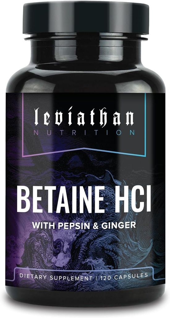 Leviathan Betaine HClとペプシン&ジンジャー - 消化補助金&サポート、胃酸&栄養素吸収のための消化酵素サプリメント